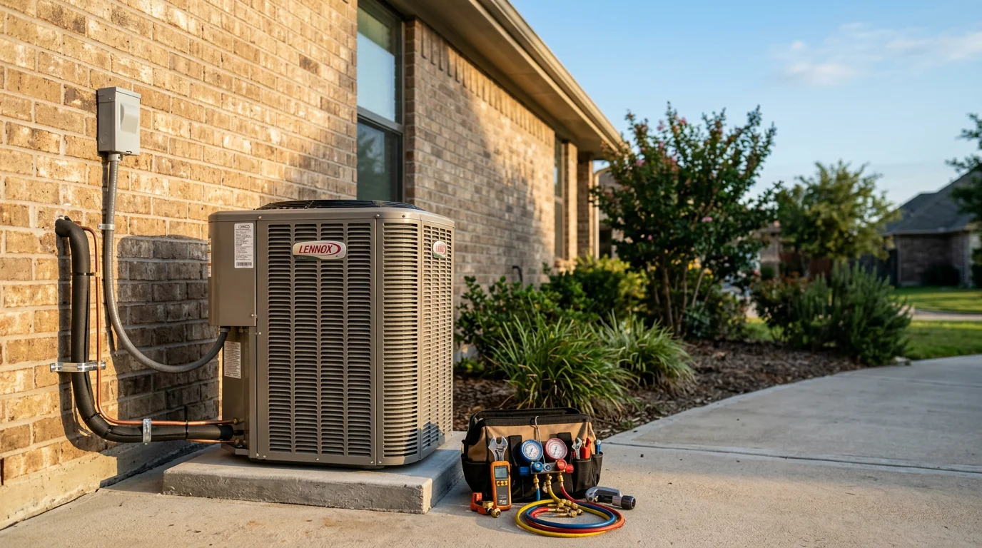 Air conditioning technician installing a residential cooling unit