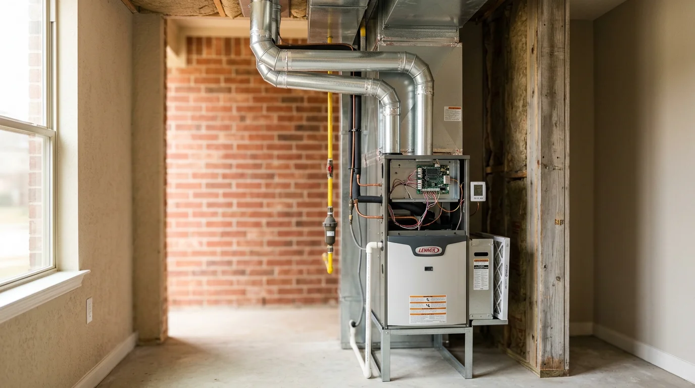 Heating equipment display showing various furnace and system options
